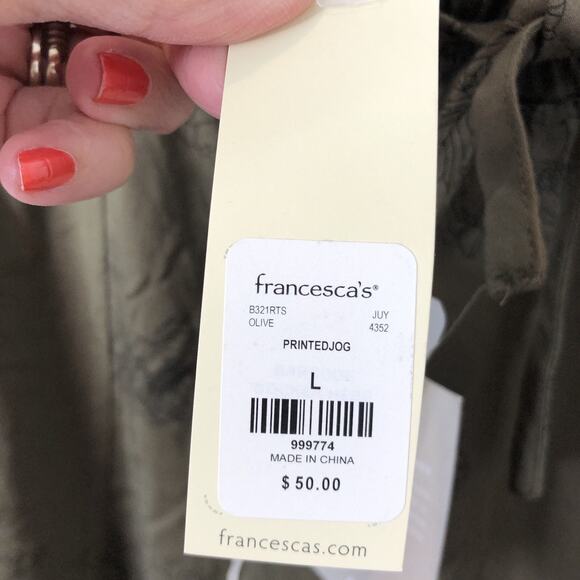 Thread & Supply NWT Women's Ivy Green Peony Pull-On Jogger Casual Pants Large - Picture 4 of 11